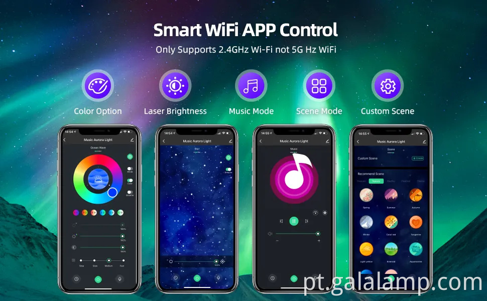 Aurora Star Projector Galaxy Projector Luzes para o quarto, Wi -Fi Nebula teto Projecor Night Light With Music Speaker